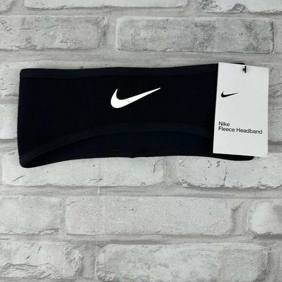Nike Fleece Headband Black White Swoosh New With Tags One Size Fits Most - Picture 1 of 3